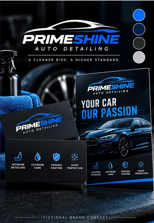 Fictional PrimeShine automotive branding concept